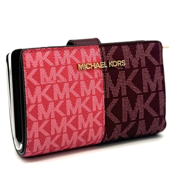 Michael Kors Medium Bifold Zip Chain Wallet Ox Blood Multi - Picture 1 of 8